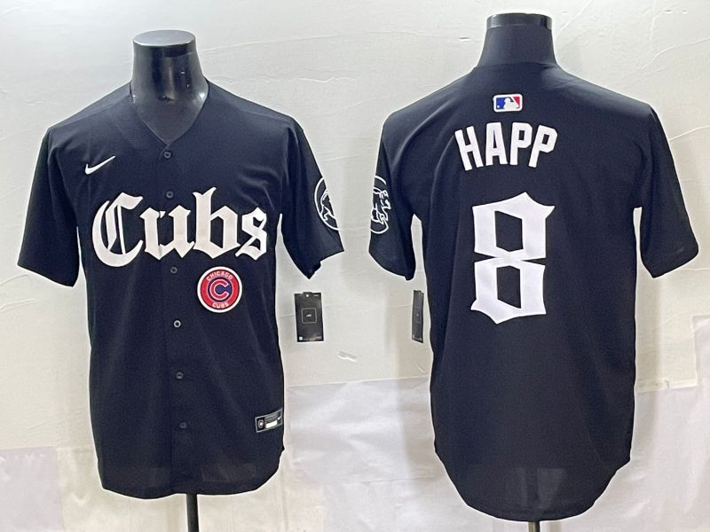 Men 2025 Chicago Cubs #8 Happ Black Five generations Joint Name Nike MLB Jersey style 10